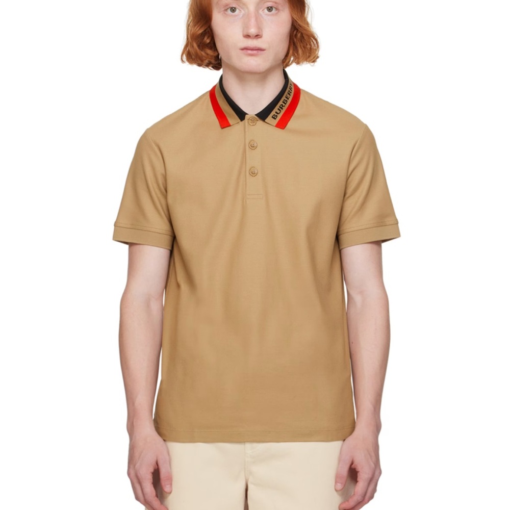 Burberry Tan Polo Shirt Soft Cotton Relaxed Fit